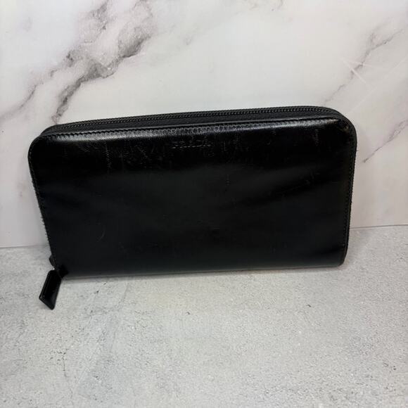 Prada Black Leather Wallet – Zip Around, Card Slots, Coin Pocket - Picture 6 of 12